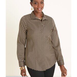 Chicos 3 Womens No-Iron Sateen Striped  Shirt Black  Brown Cotton size XL